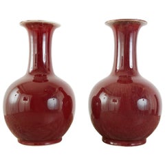 Pair of Chinese Oxblood Sang de Boeuf Lang Yao Vases