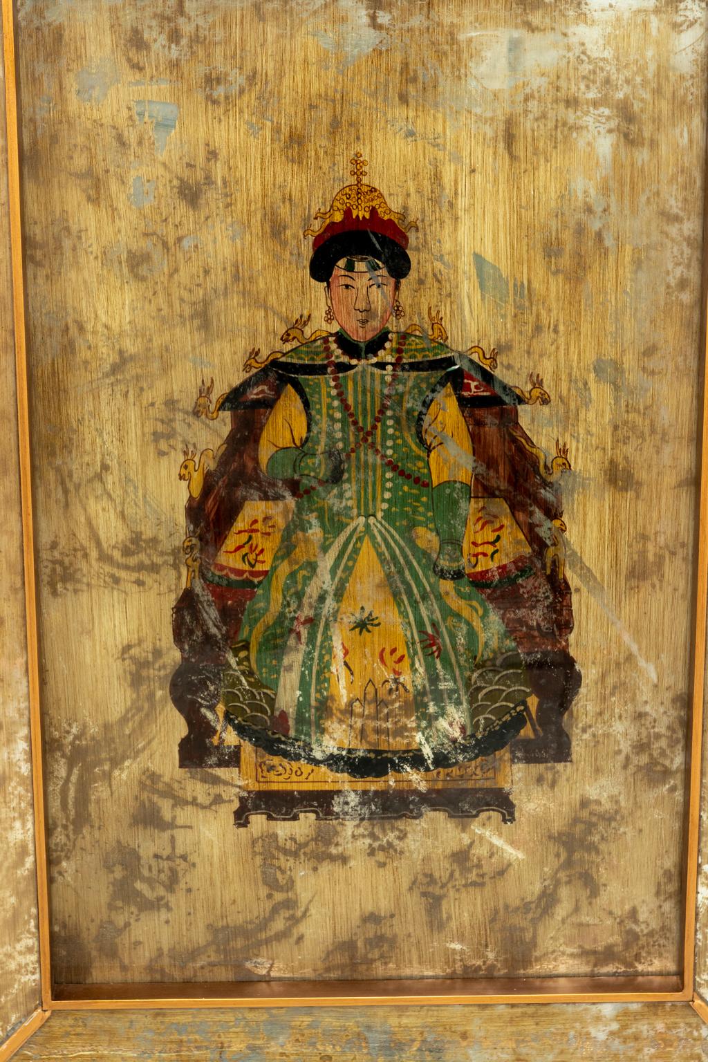 Mirror Pair of Chinese Painted Ancestor Portraits