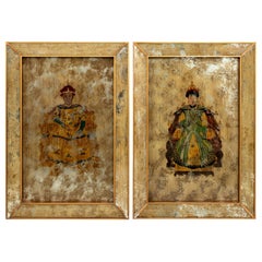 Antique Pair of Chinese Painted Ancestor Portraits