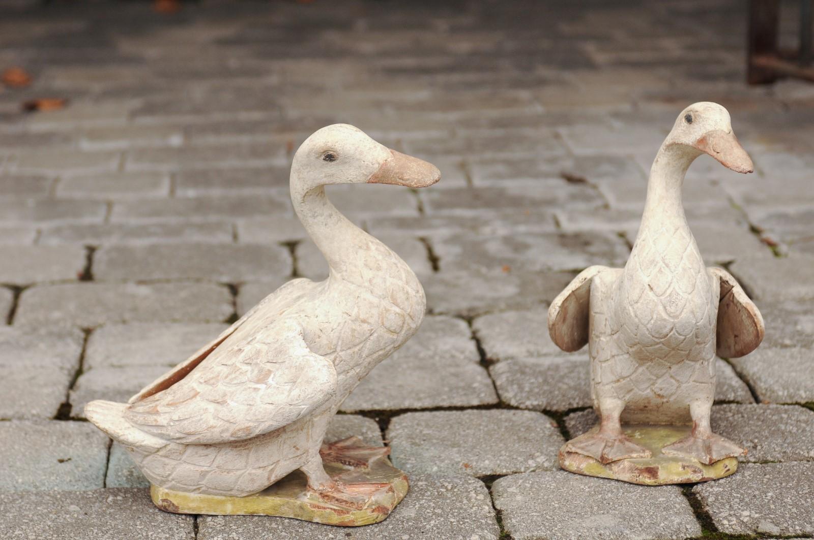 Pair of American Early 20th Century Painted and Carved Wooden Duck Sculptures 6