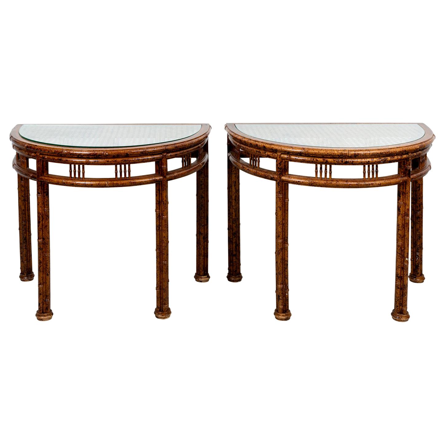 Pair of Chinese Painted Demilune Console Tables