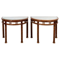 Pair of Chinese Painted Demilune Console Tables