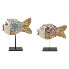 Pair of Chinese Painted Lucky Fish Sculptures