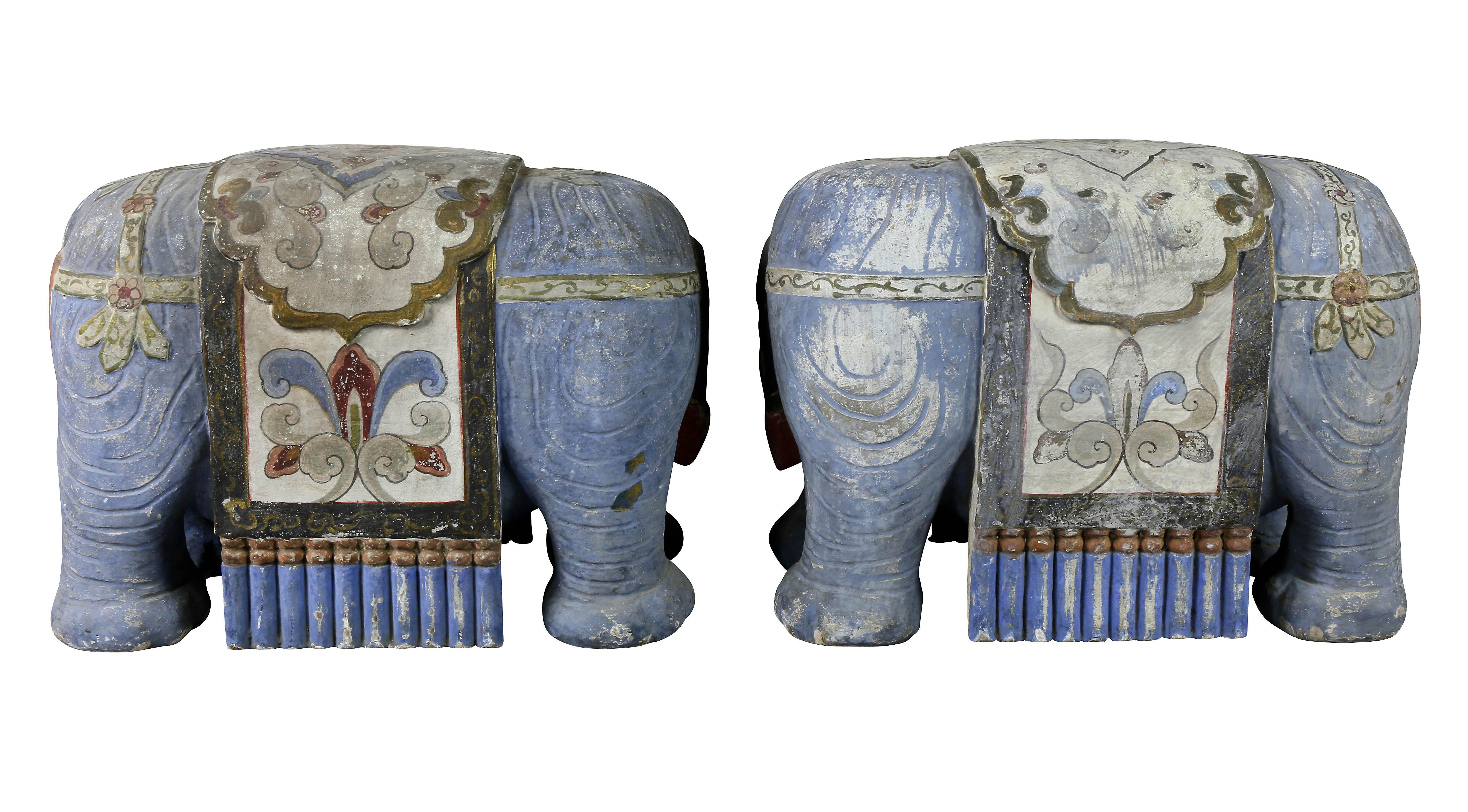 Pair of Chinese Painted Wood Elephants on Brackets 5