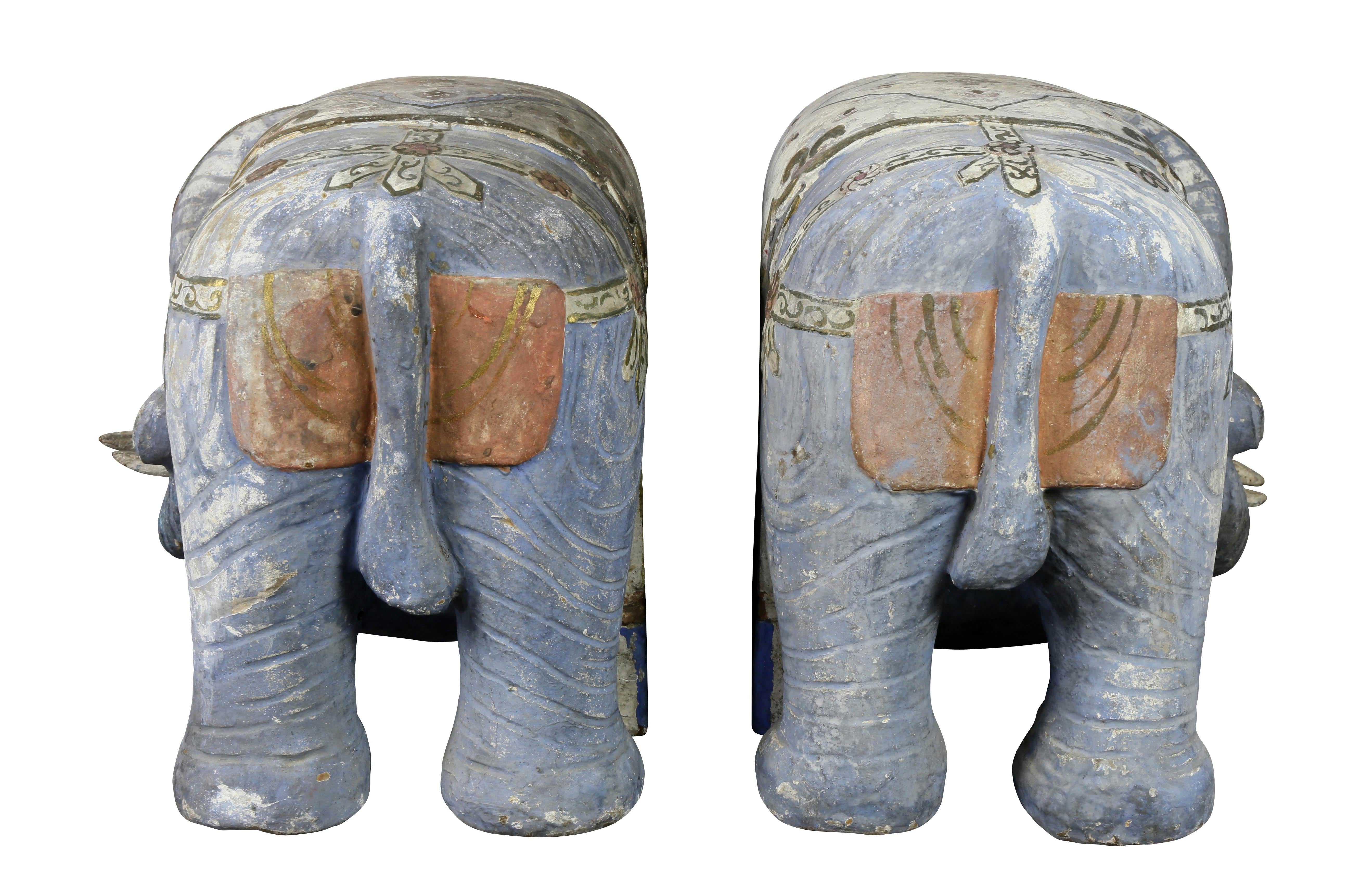 Pair of Chinese Painted Wood Elephants on Brackets 3