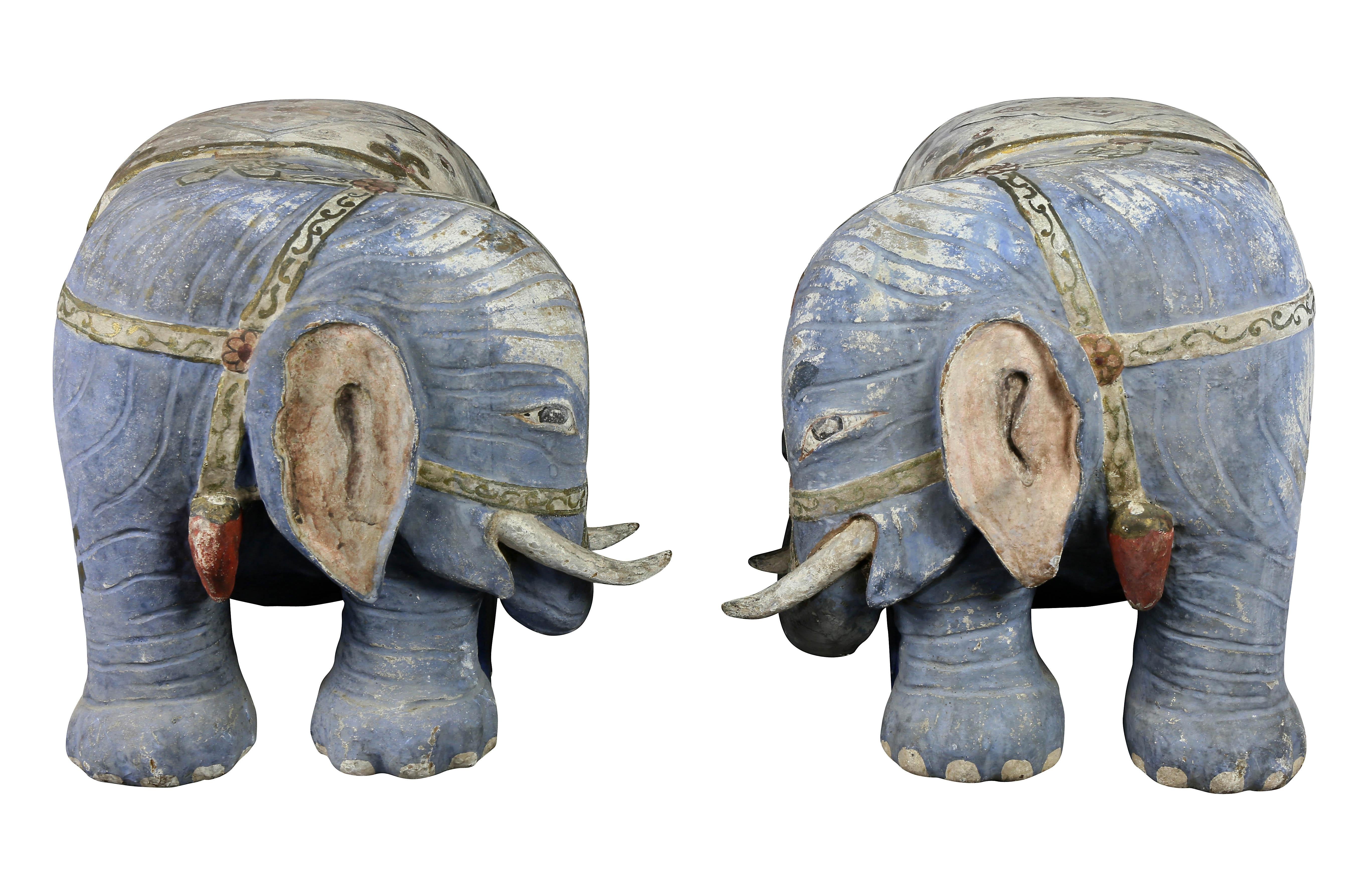 Pair of Chinese Painted Wood Elephants on Brackets 4