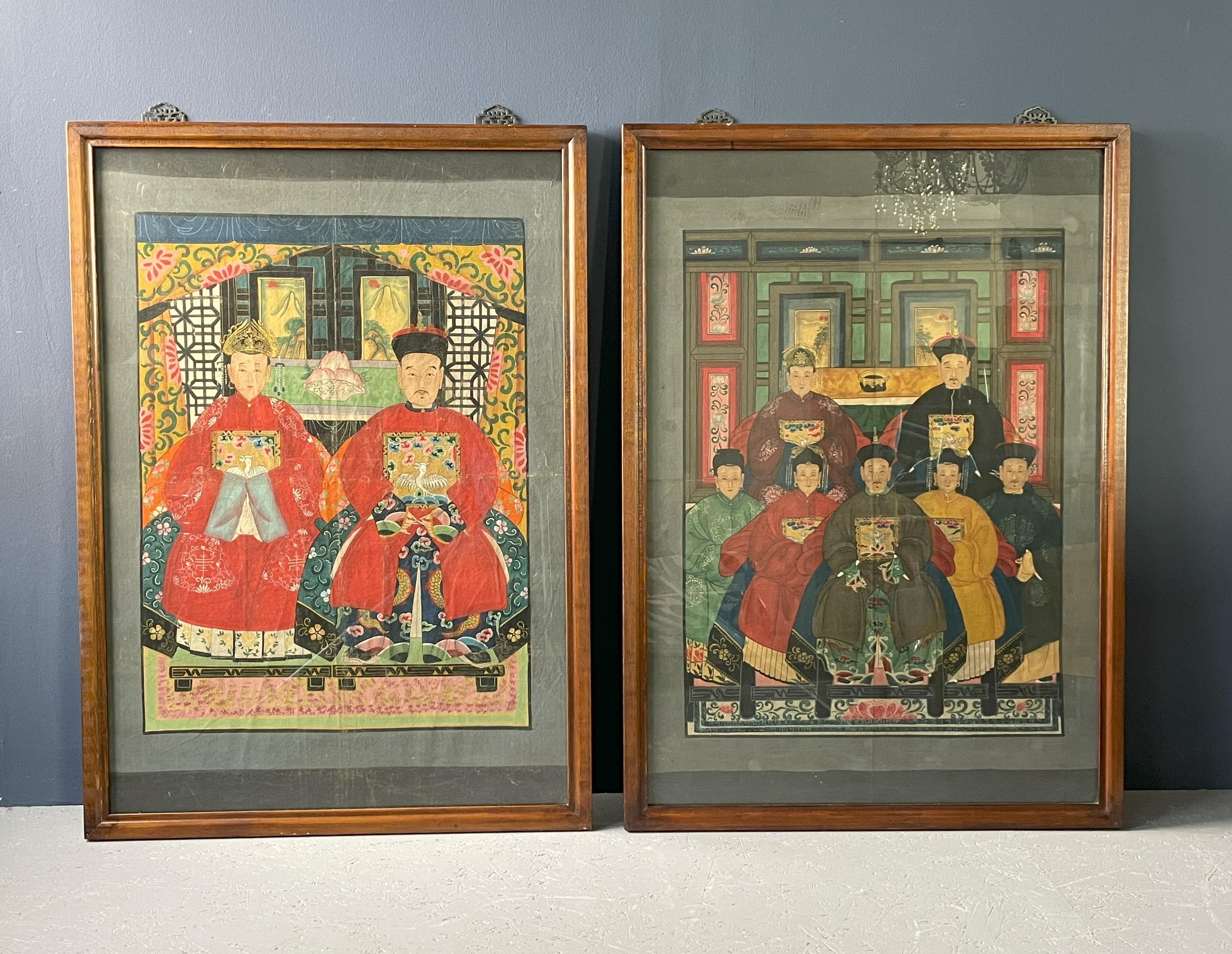 Paire de peintures chinoises Bon état - En vente à Munich, DE