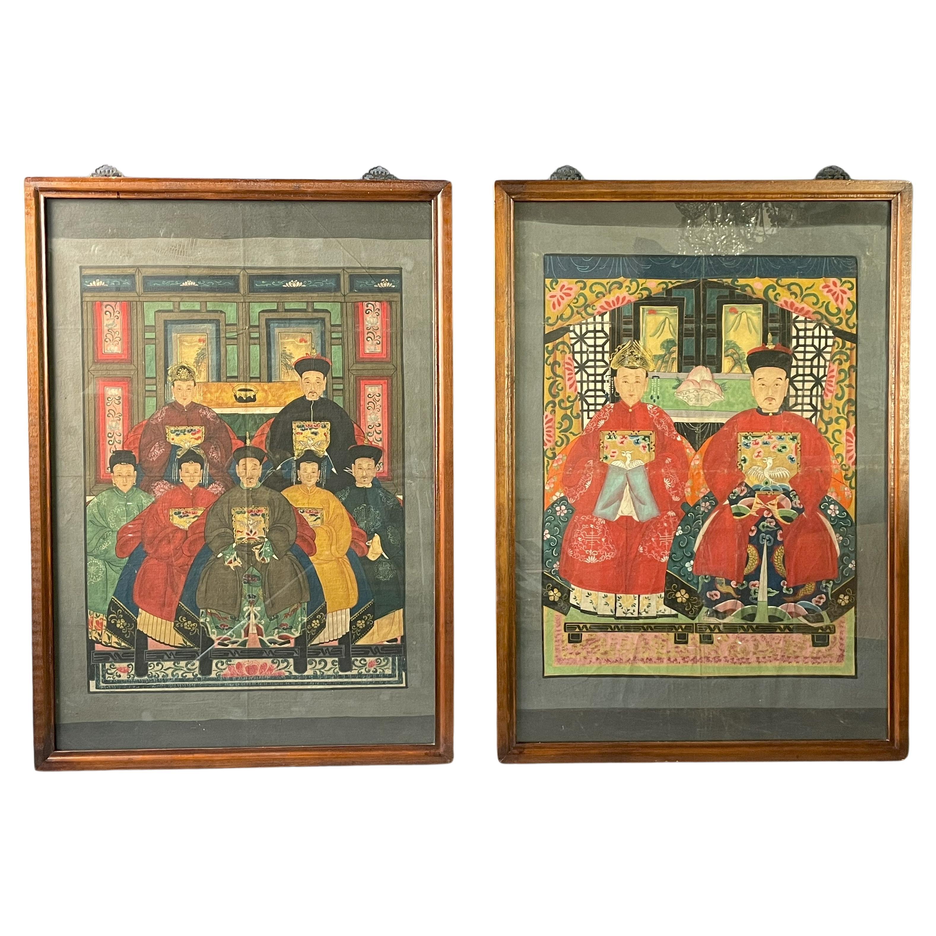 Paire de peintures chinoises en vente