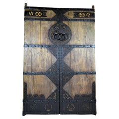 Pair of Chinese Palace Wooden Iron Bound Courtyard Doors,  Late Qing Period