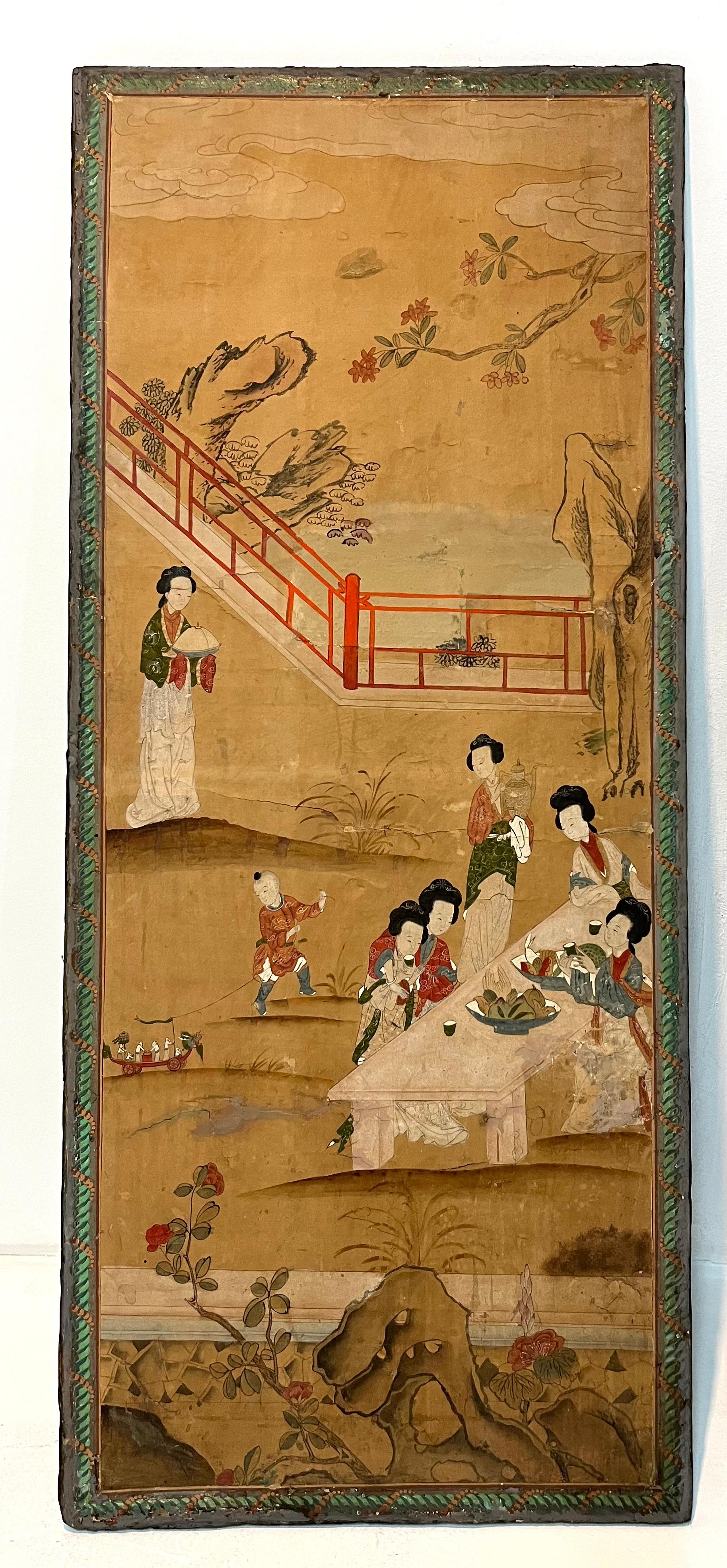 Chinoiserie Pair of Chinese Panels Painted on Paper Second Part, 19th Century