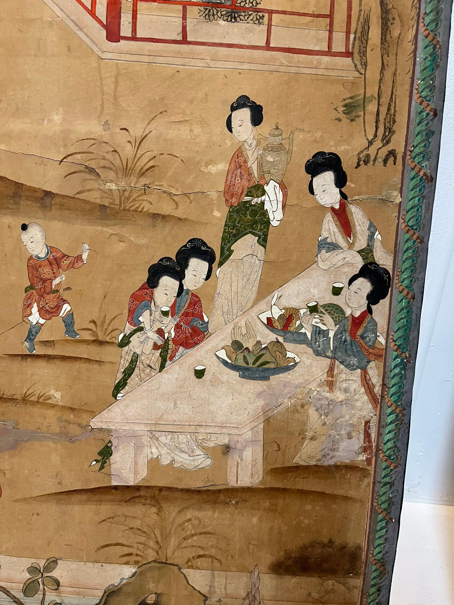 Pair of Chinese Panels Painted on Paper Second Part, 19th Century In Good Condition In Miami, FL