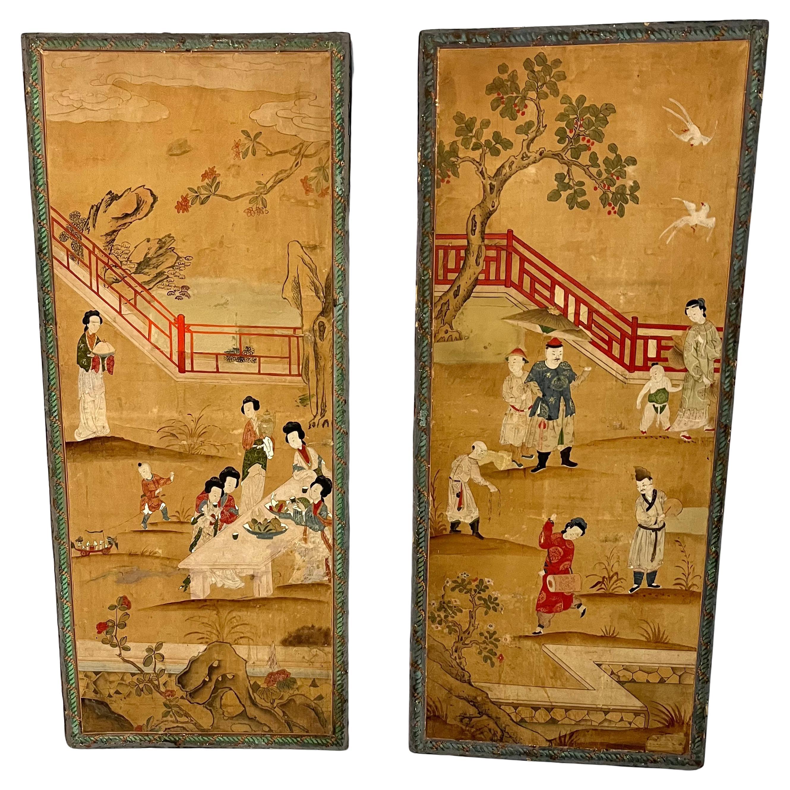 Pair of Chinese Panels Painted on Paper Second Part, 19th Century