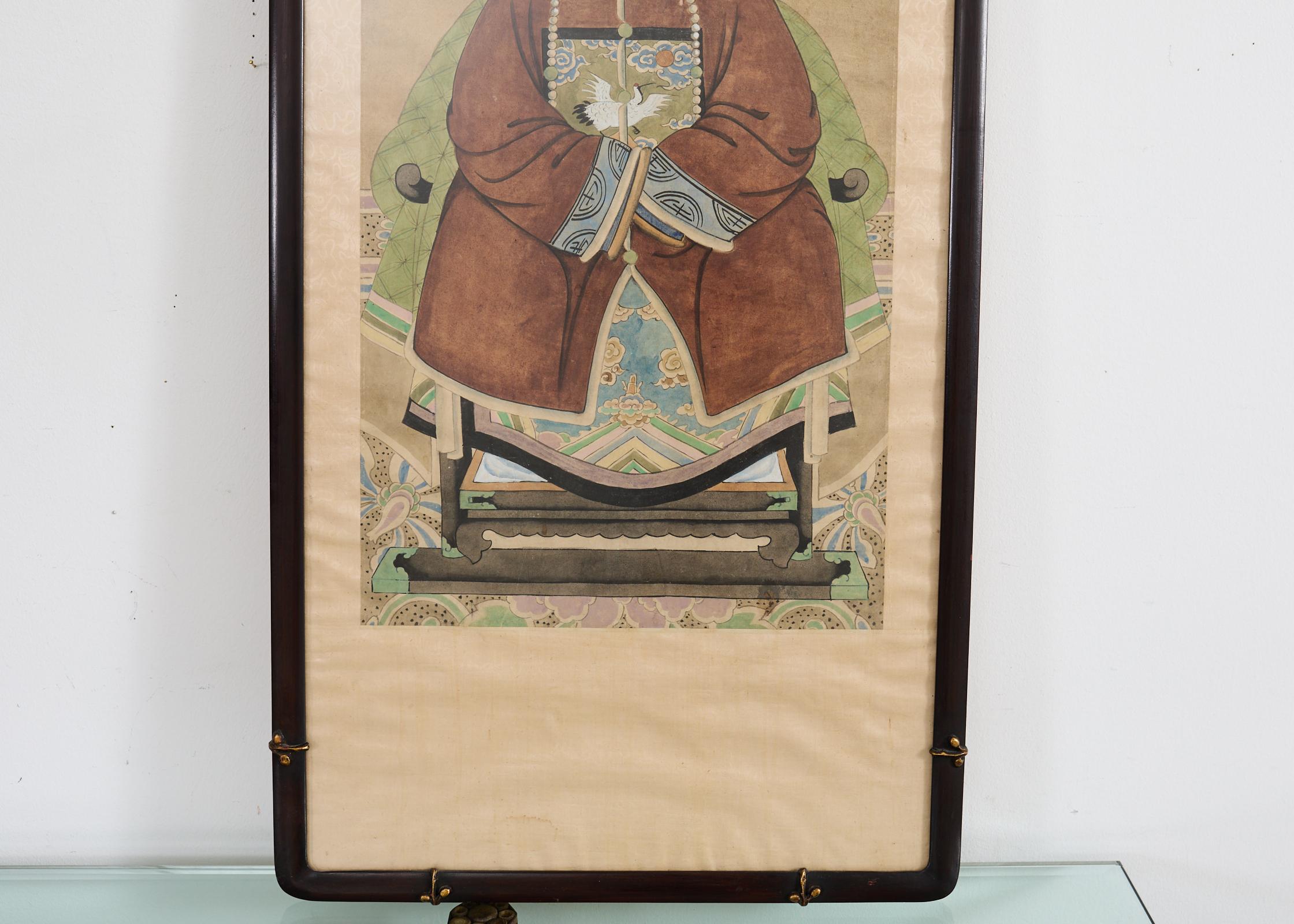 Pair of Chinese Patriarch Matriarch Ancestral Portraits For Sale 3