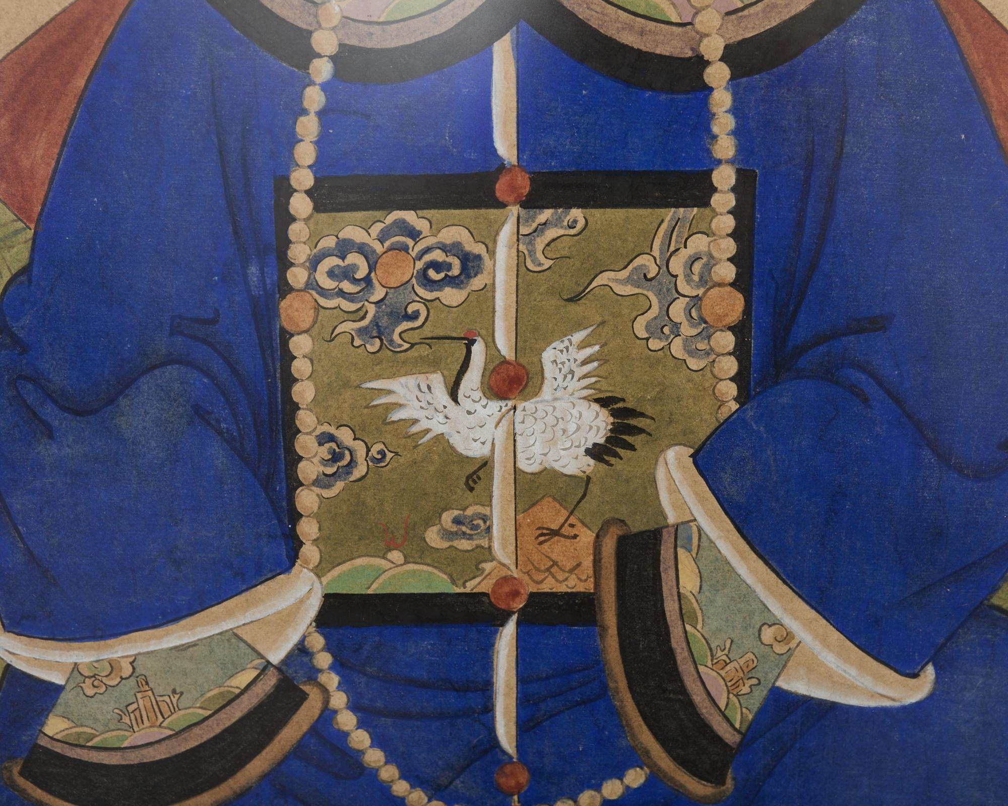 Pair of Chinese Patriarch Matriarch Ancestral Portraits For Sale 5