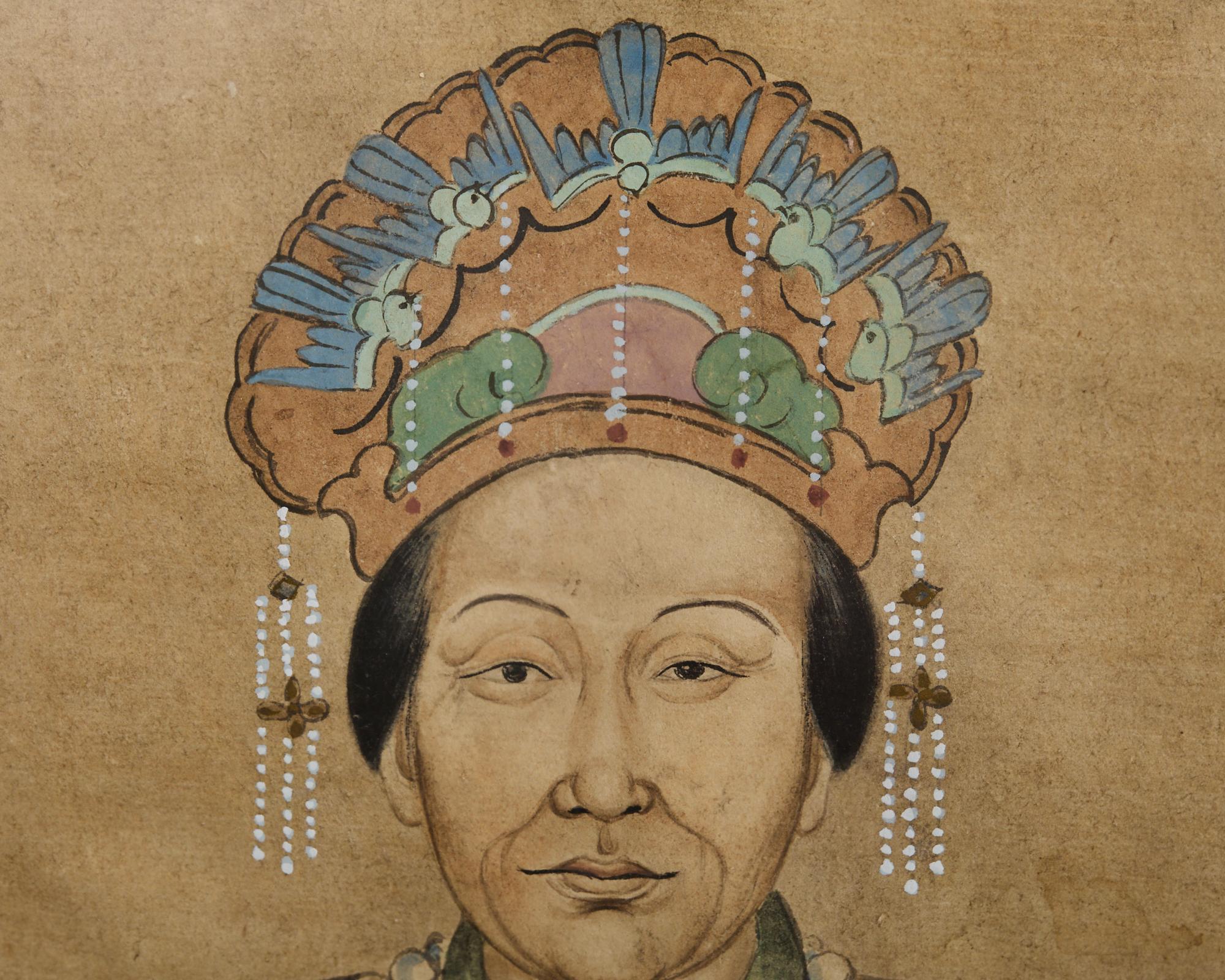 Pair of Chinese Patriarch Matriarch Ancestral Portraits For Sale 6