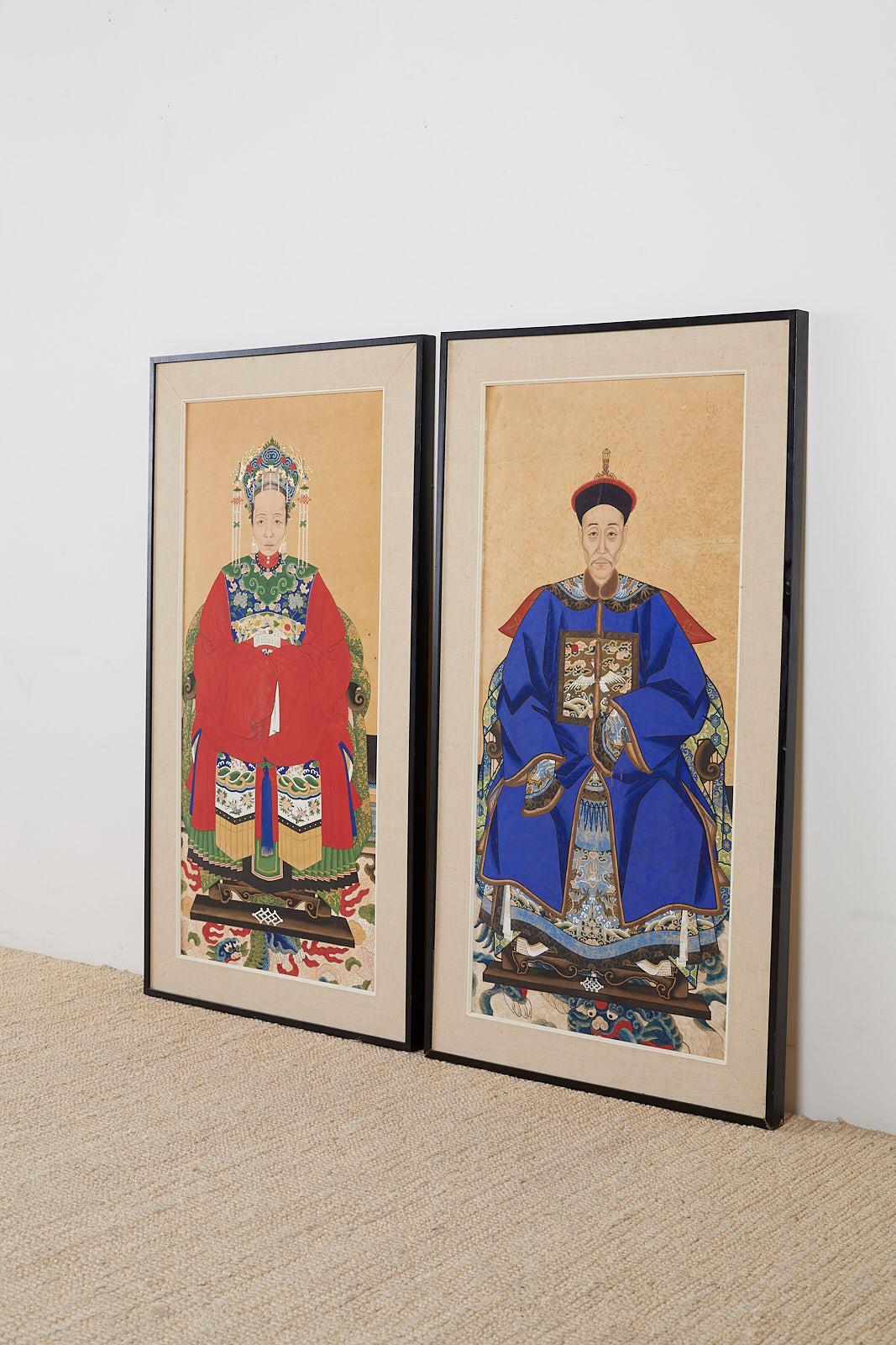 Pair of Chinese Patriarch Matriarch Ancestral Portraits 8