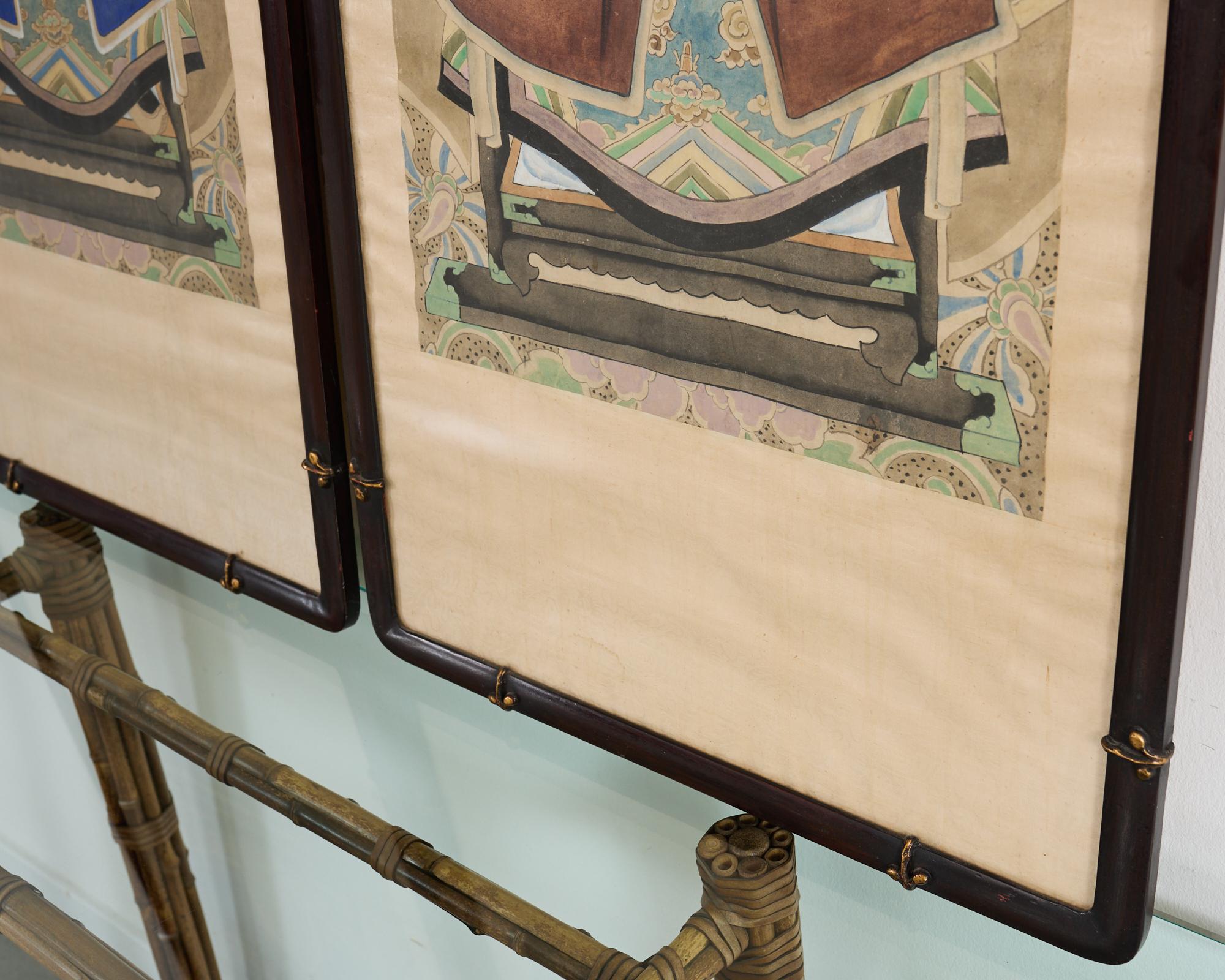 Pair of Chinese Patriarch Matriarch Ancestral Portraits For Sale 11