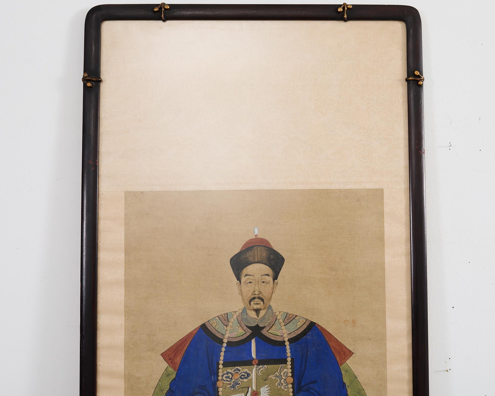 Pair of Chinese Patriarch Matriarch Ancestral Portraits In Good Condition For Sale In Rio Vista, CA