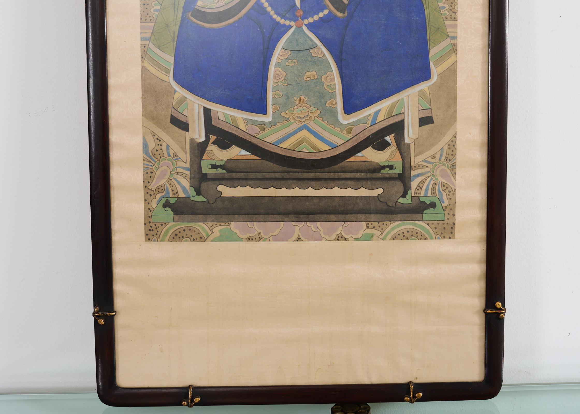 20th Century Pair of Chinese Patriarch Matriarch Ancestral Portraits For Sale