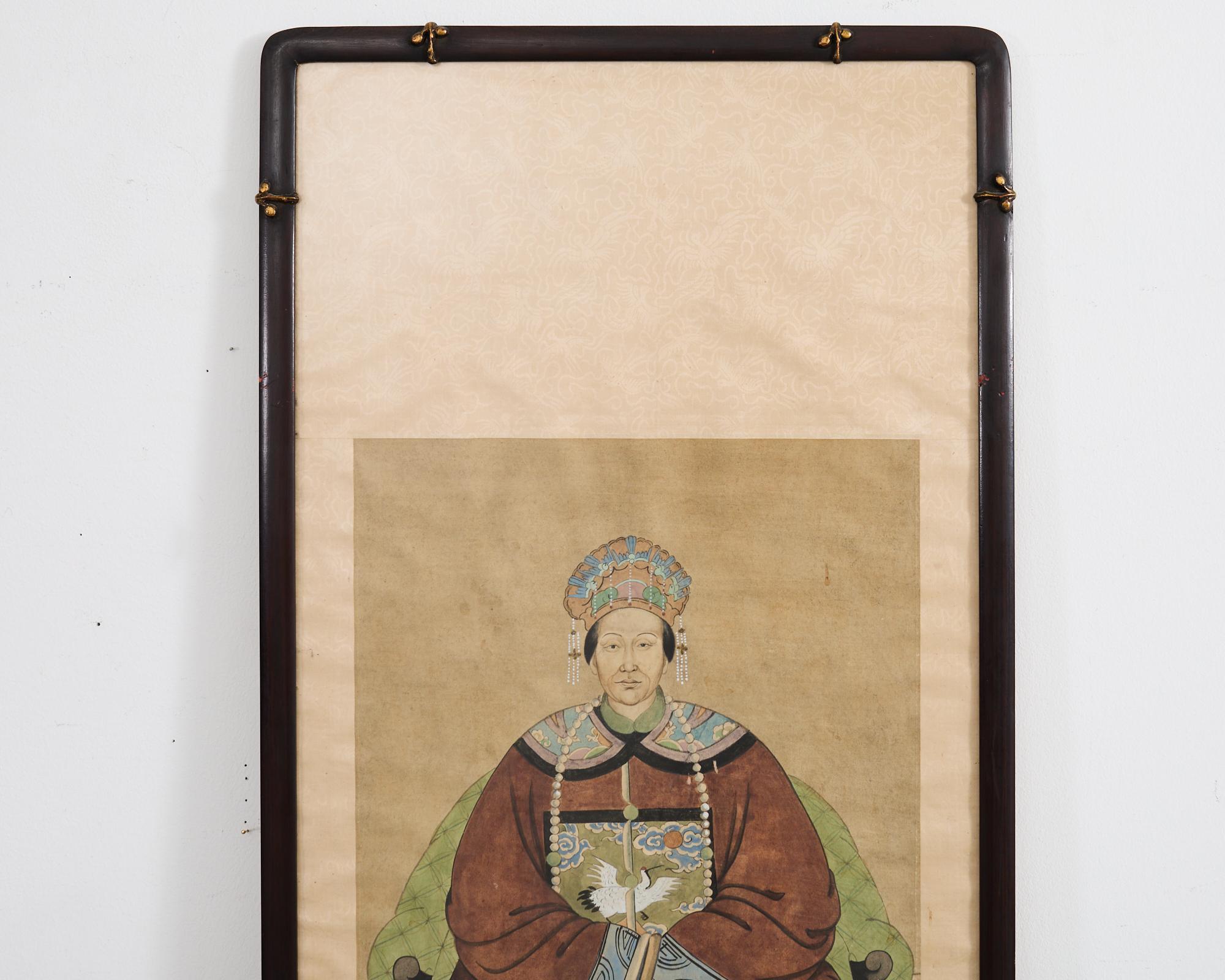 Pair of Chinese Patriarch Matriarch Ancestral Portraits For Sale 2