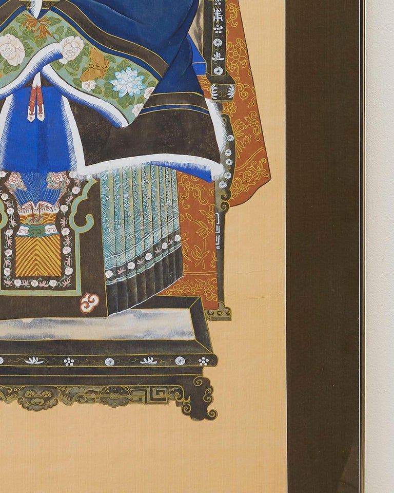 Pair of Chinese Patriarch Matriarch Silk Ancestral Portraits at 1stDibs