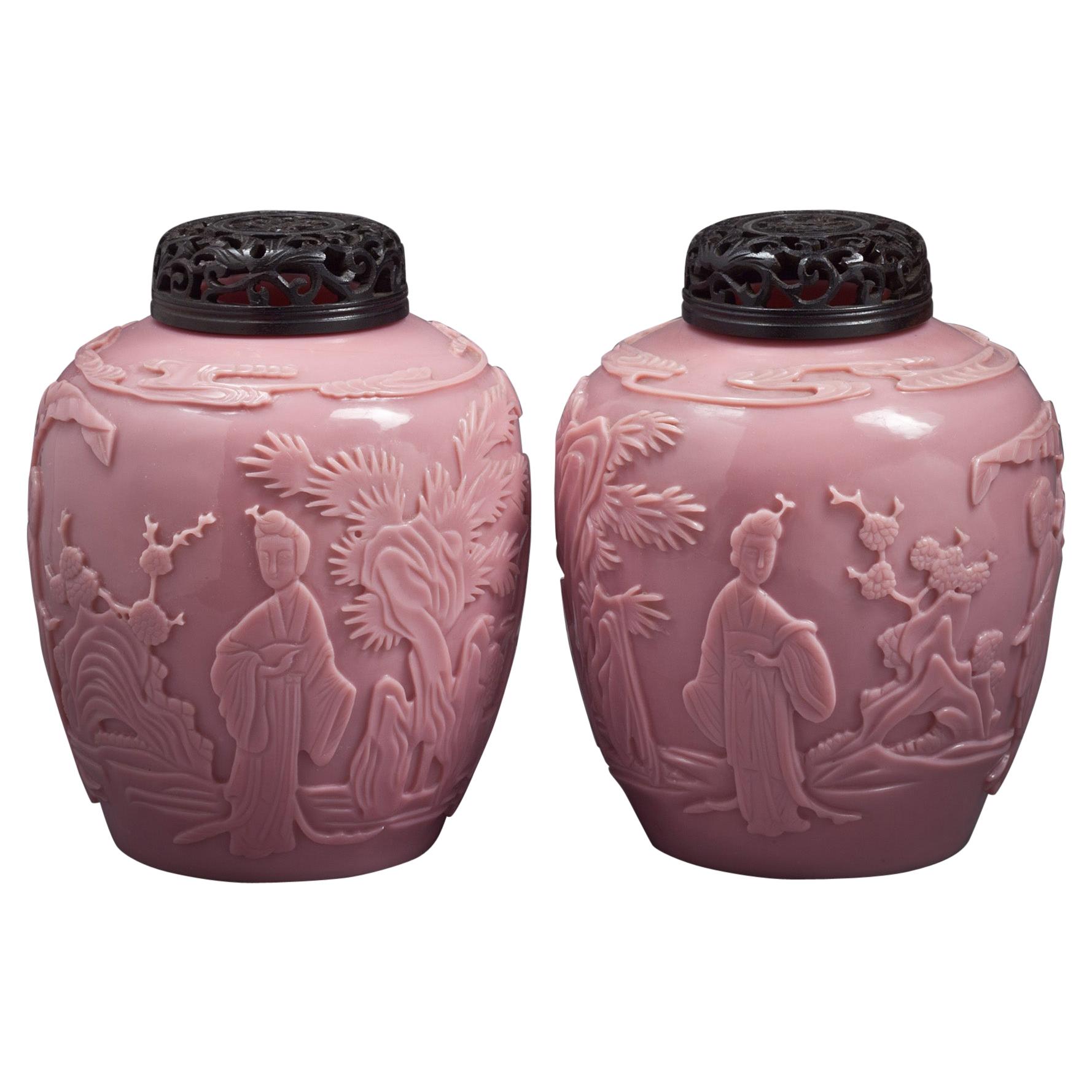 Pair of Chinese Peking Glass Covered Jars, circa 1800