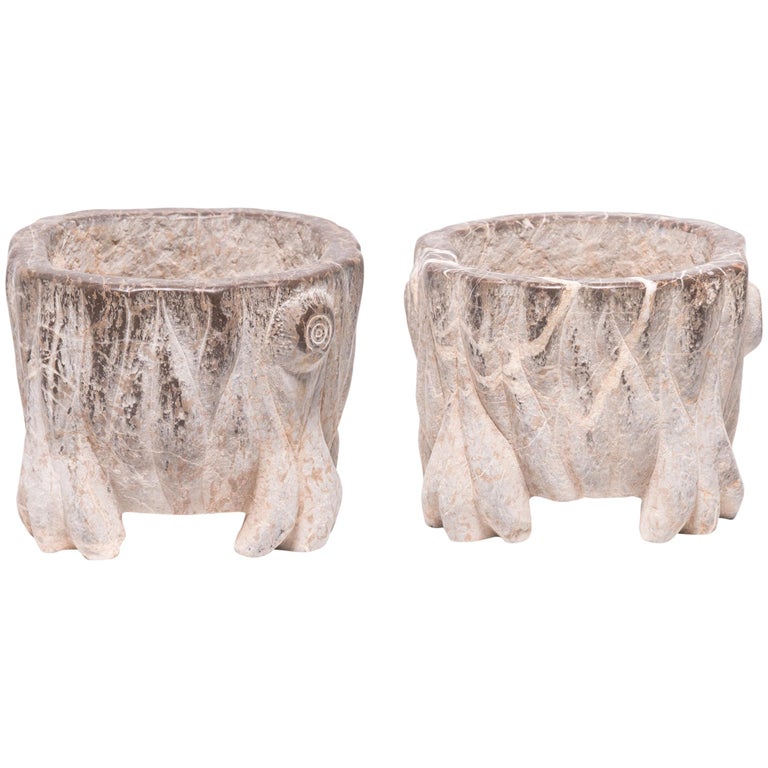 Pair of Chinese Petite Mythical Limestone Basins at 1stDibs