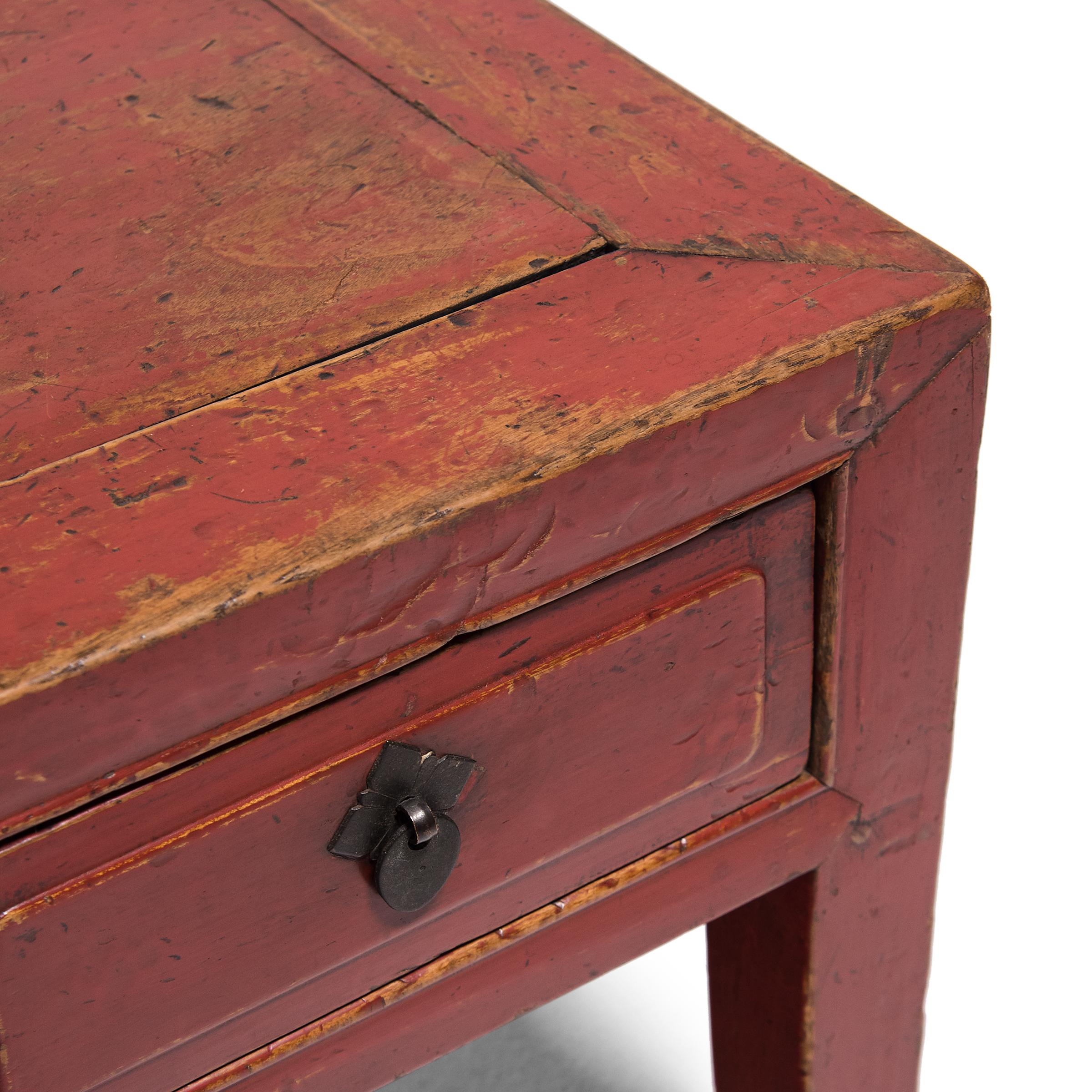 Pair of Chinese Petite Red Lacquer Square Stools, c. 1850 2