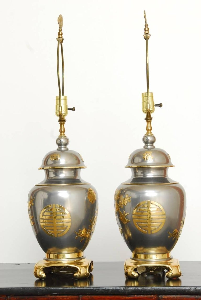Pair of Chinese Pewter and Brass Ginger Jar Lamps at 1stDibs