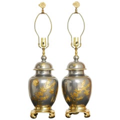 Pair of Chinese Pewter and Brass Ginger Jar Lamps