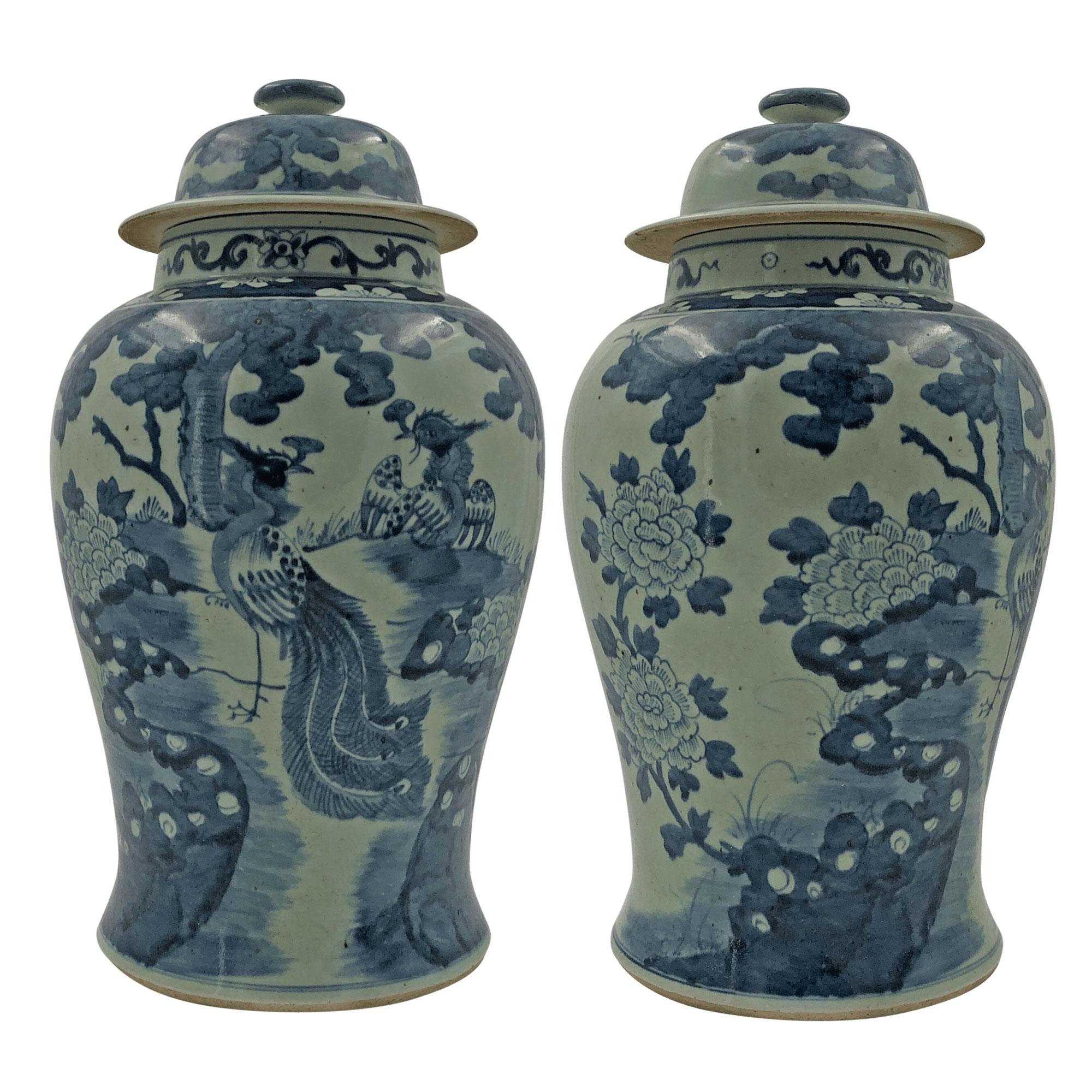 Pair of Chinese Pheasant Temple Jars