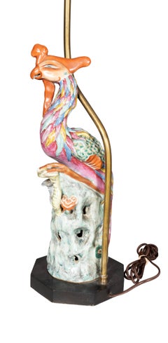 Pair Of Chinese Phoenix Bird Porcelain Table Lamps