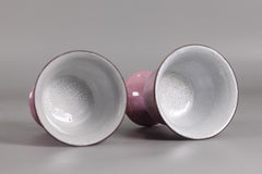 pair of Chinese pink glazed porcelain stem cups, Republican period