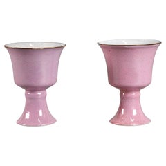 pair of Chinese pink glazed porcelain stem cups, Republican period