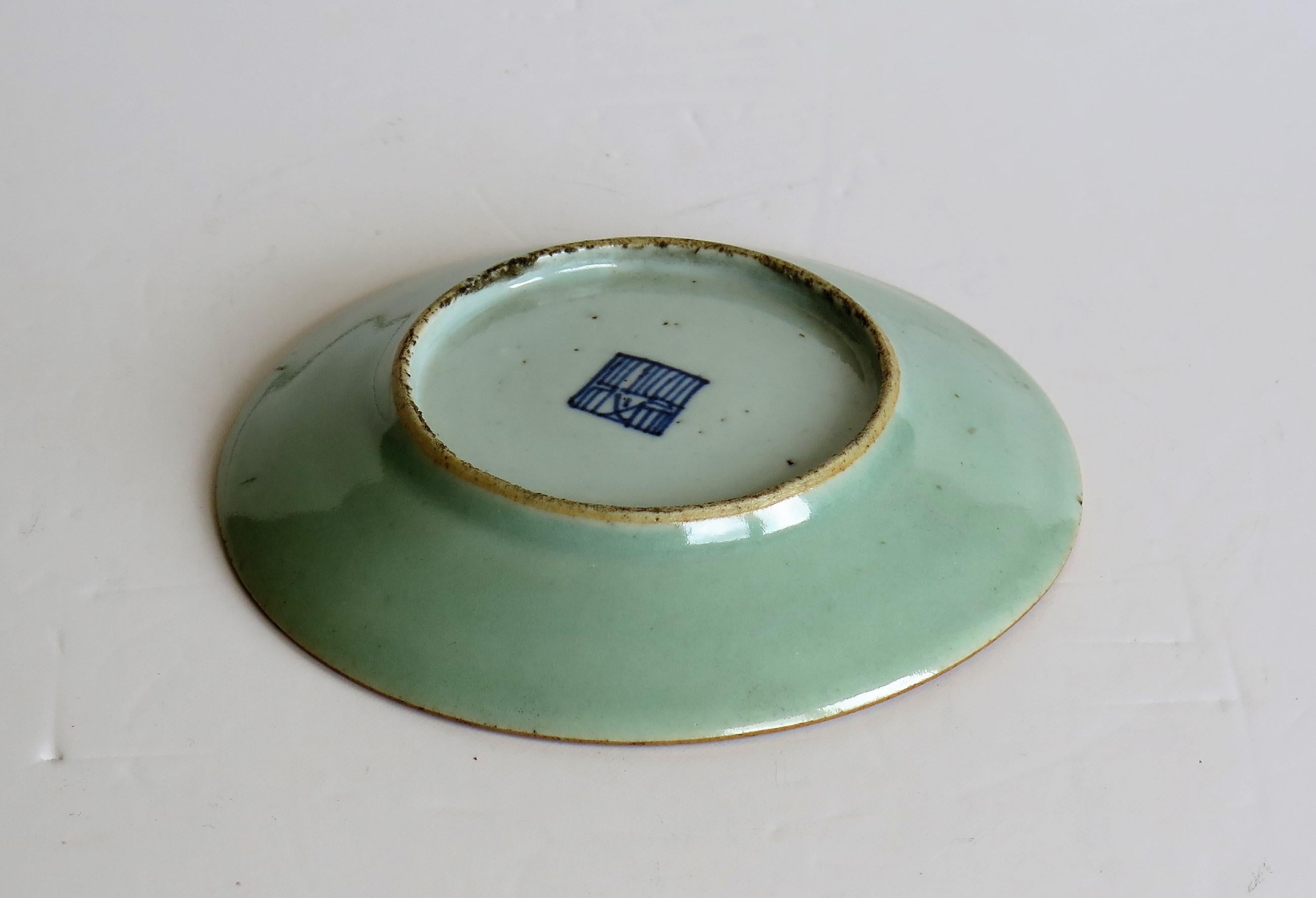 Pair of Chinese Plates Porcelain Celadon Glaze Famille Rose, Early 19th Century 2