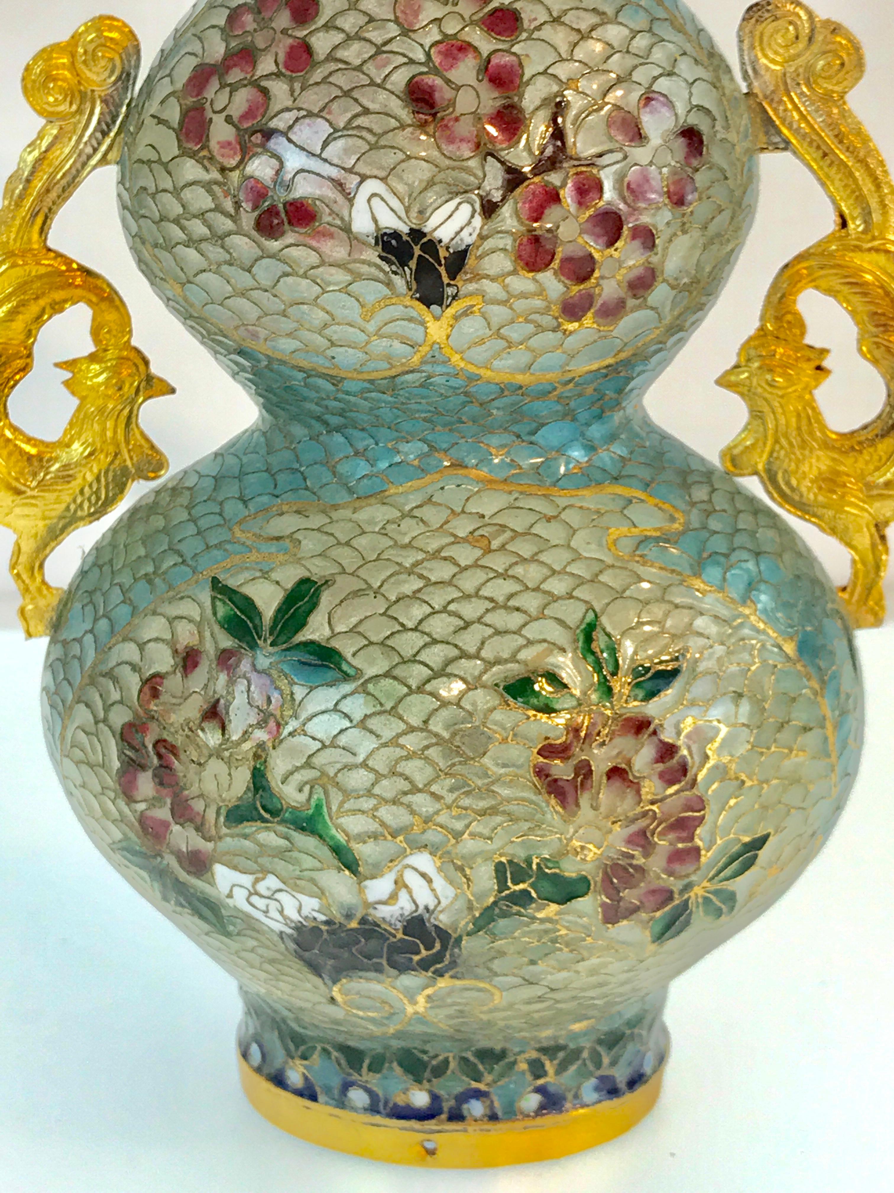 Pair of Chinese Plique-à-Jour Enamel Double Gourd Vases For Sale 3