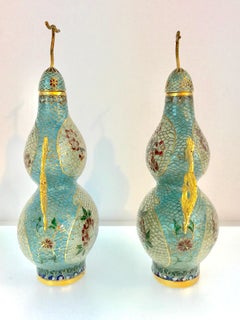 Pair of Chinese Plique-à-Jour Enamel Double Gourd Vases