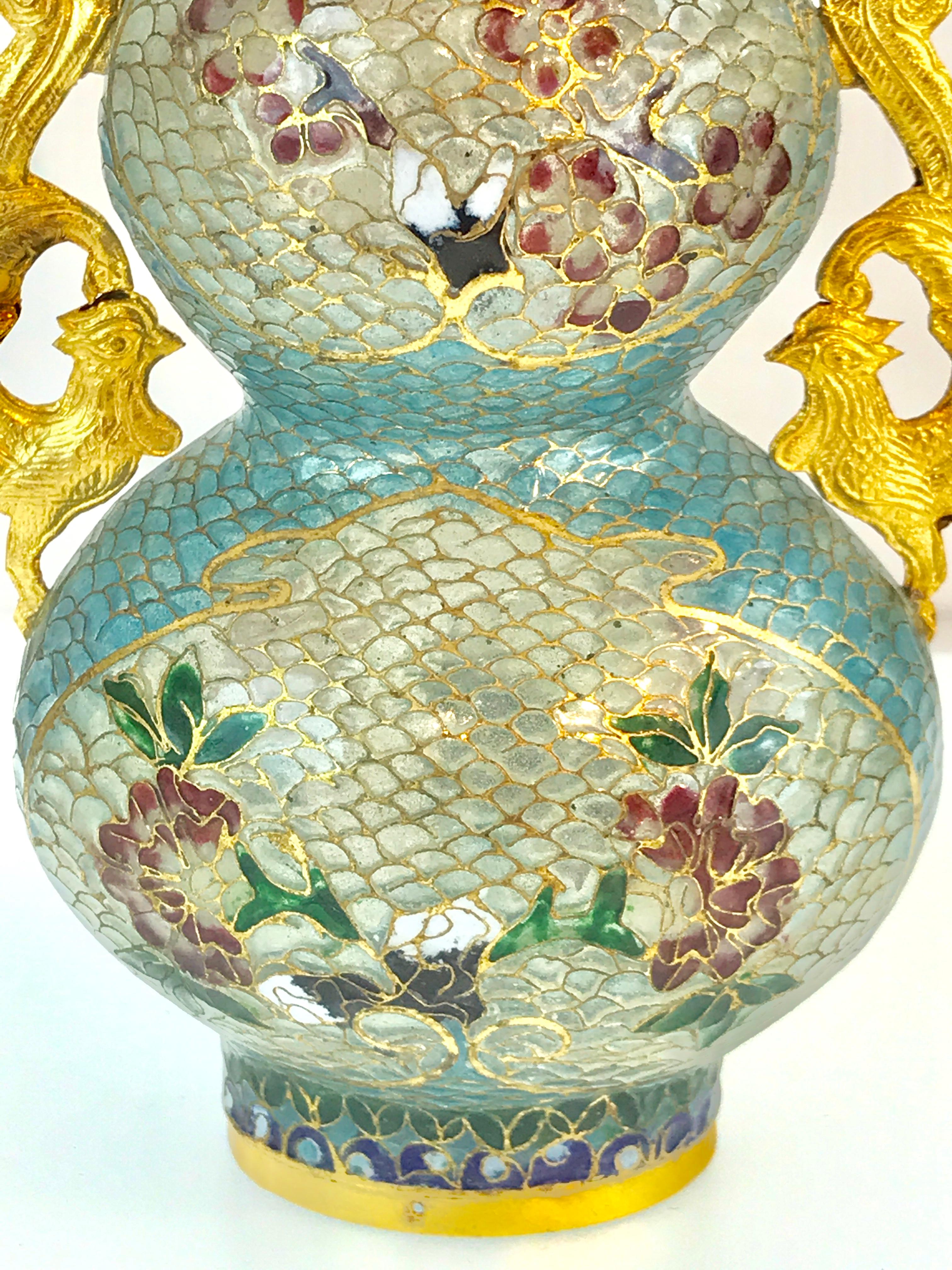 20th Century Pair of Chinese Plique-à-Jour Enamel Double Gourd Vases For Sale