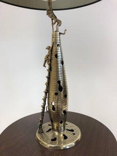 Pair of Chinese Polished Bronze Figural Lamps