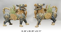 Pair of Chinese Poly-Chromed Fu Lions
