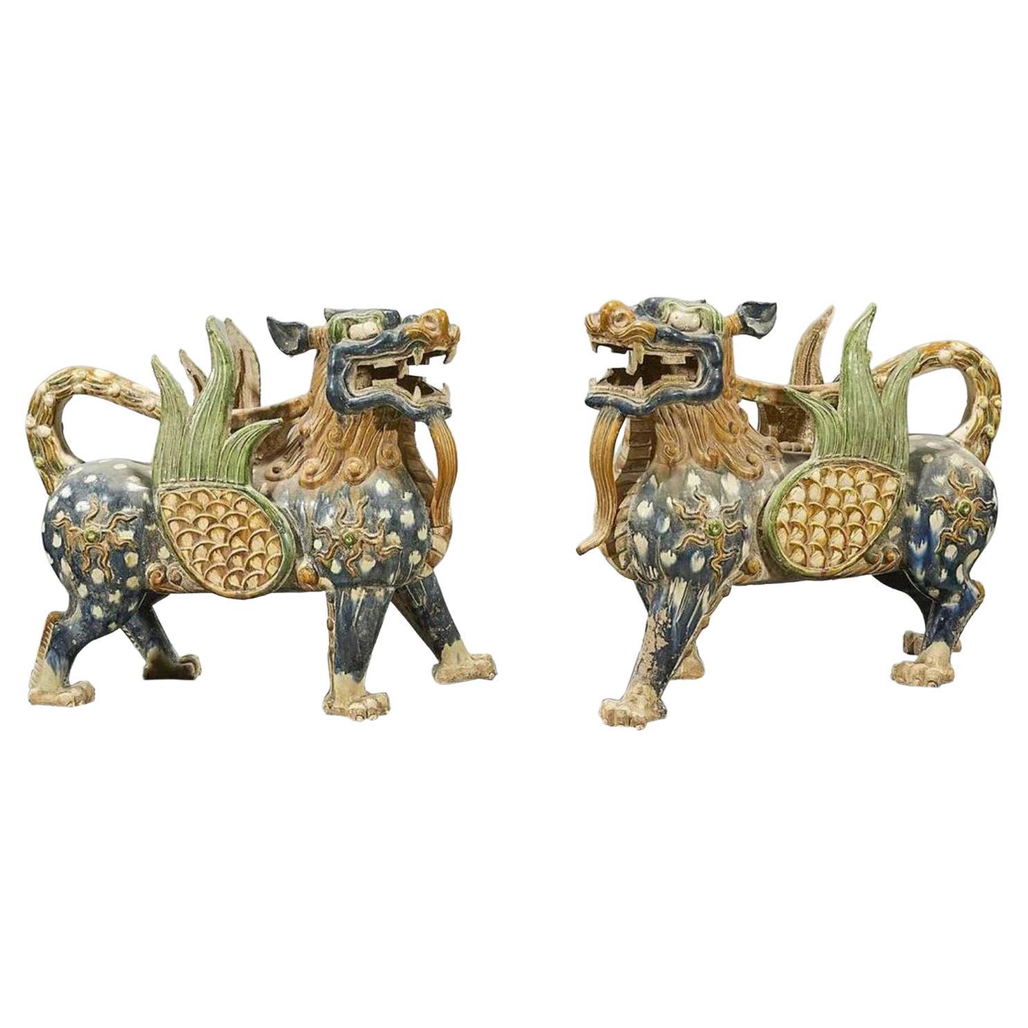 Pair of Chinese Poly-Chromed Fu Lions