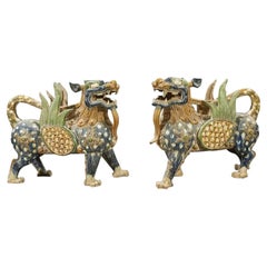 Used Pair of Chinese Poly-Chromed Fu Lions