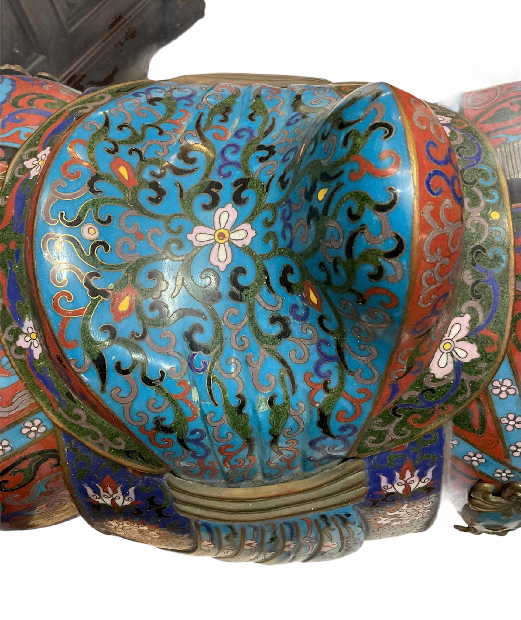 Chinese Export Pair of Chinese Polychromatic Enamel Cloisonné Brass Horse Sculptures