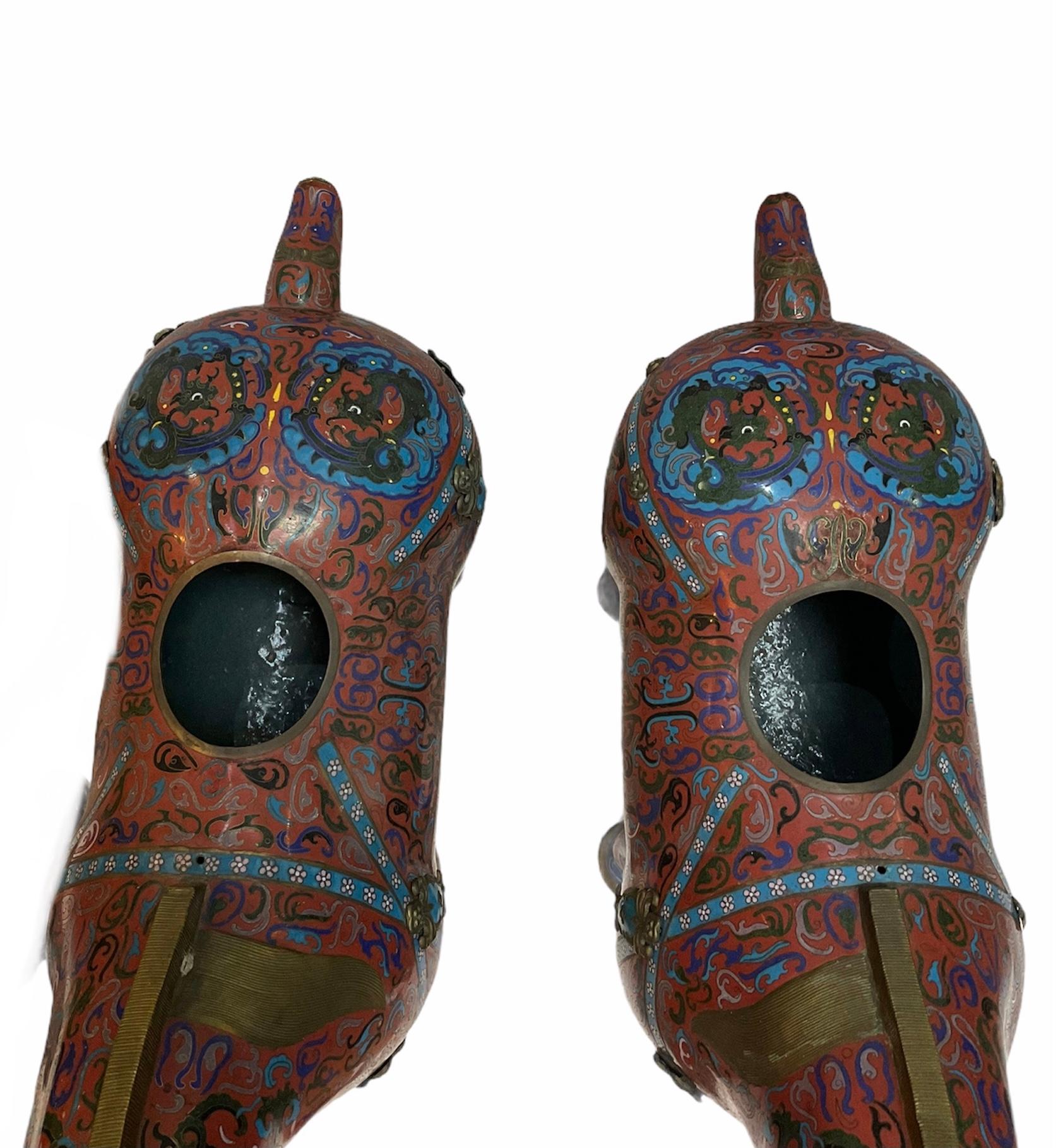 Pair of Chinese Polychromatic Enamel Cloisonné Brass Horse Sculptures 1