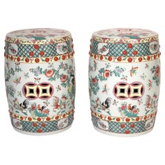 Pair of Chinese Polychrome Decorated Porcelain Garden Seats