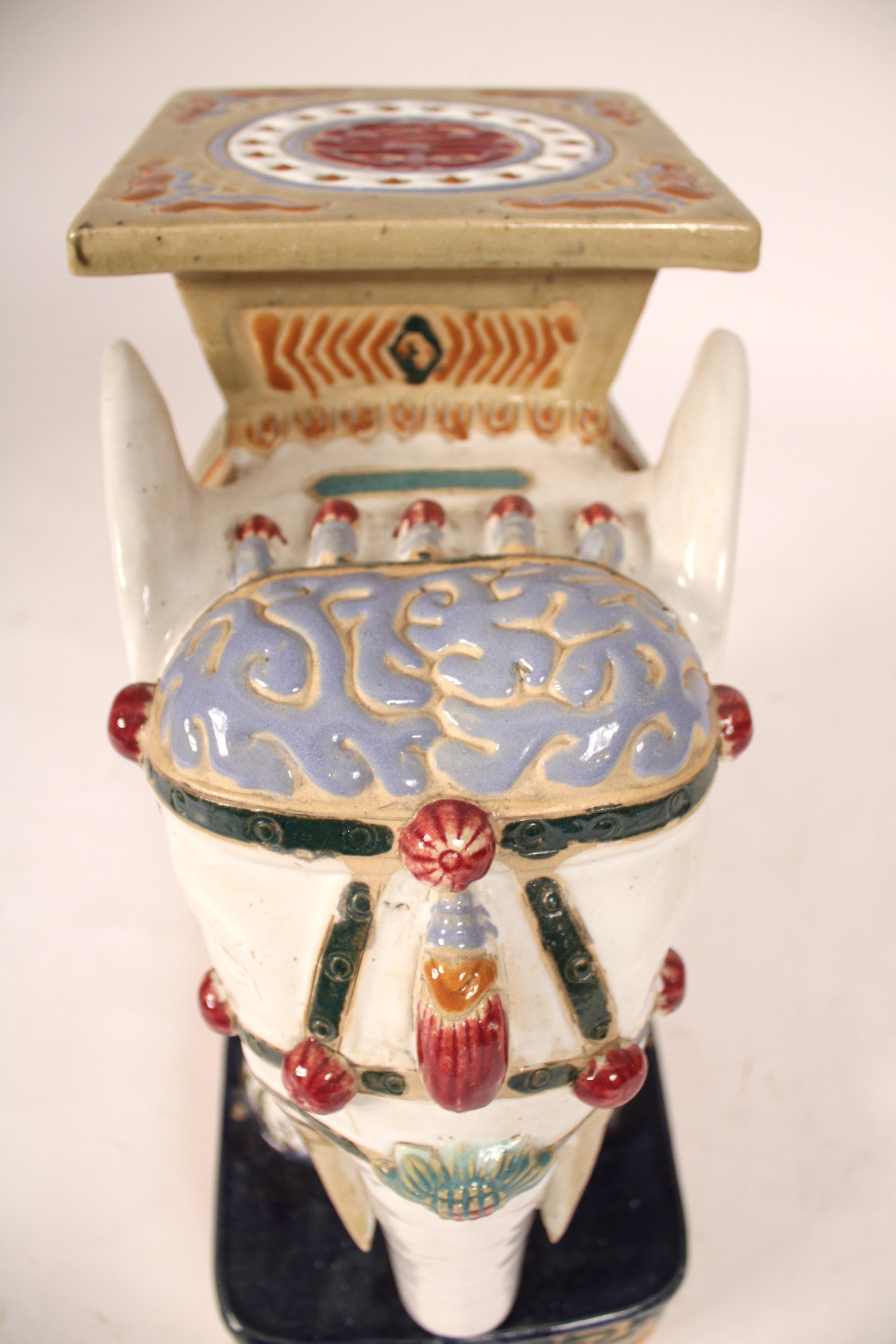 Pair of Chinese Polychrome decorated stoneware elephants Form Garden Seats 4
