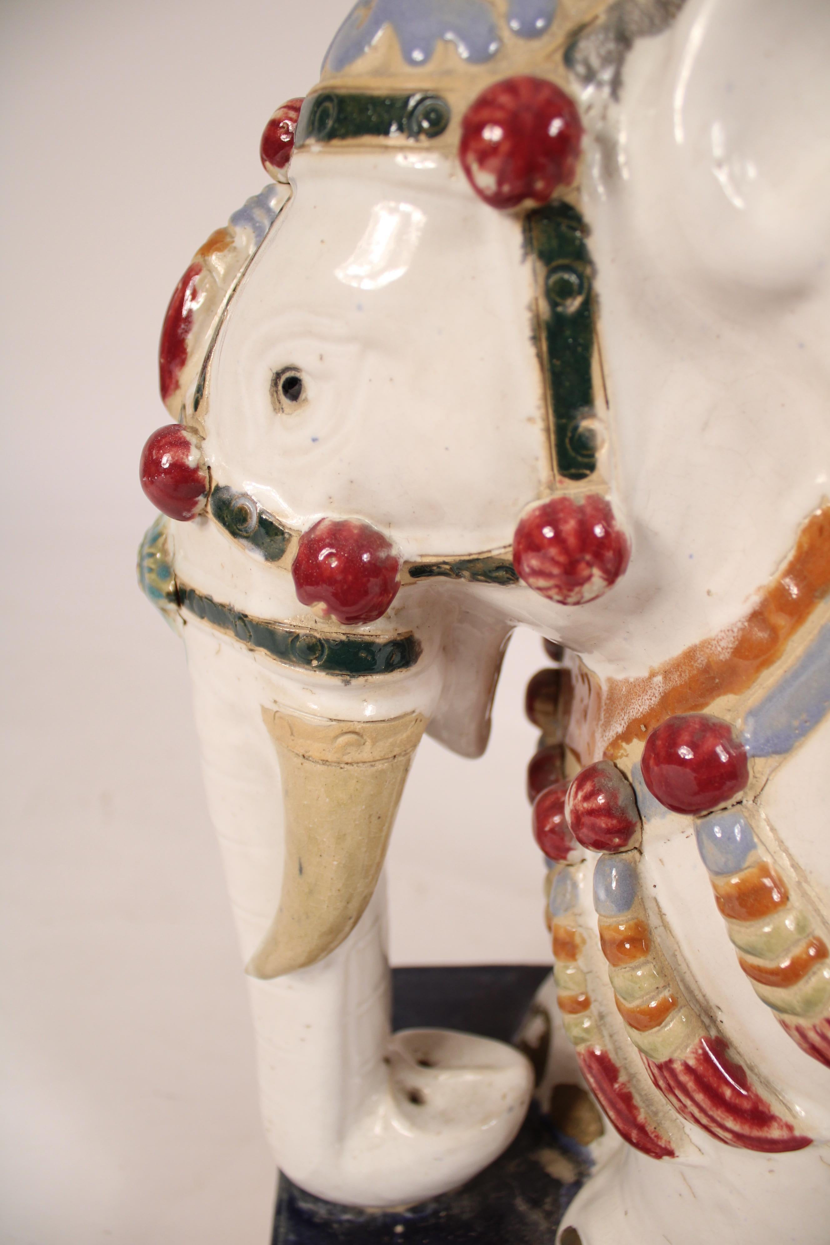 Pair of Chinese Polychrome decorated stoneware elephants Form Garden Seats 5