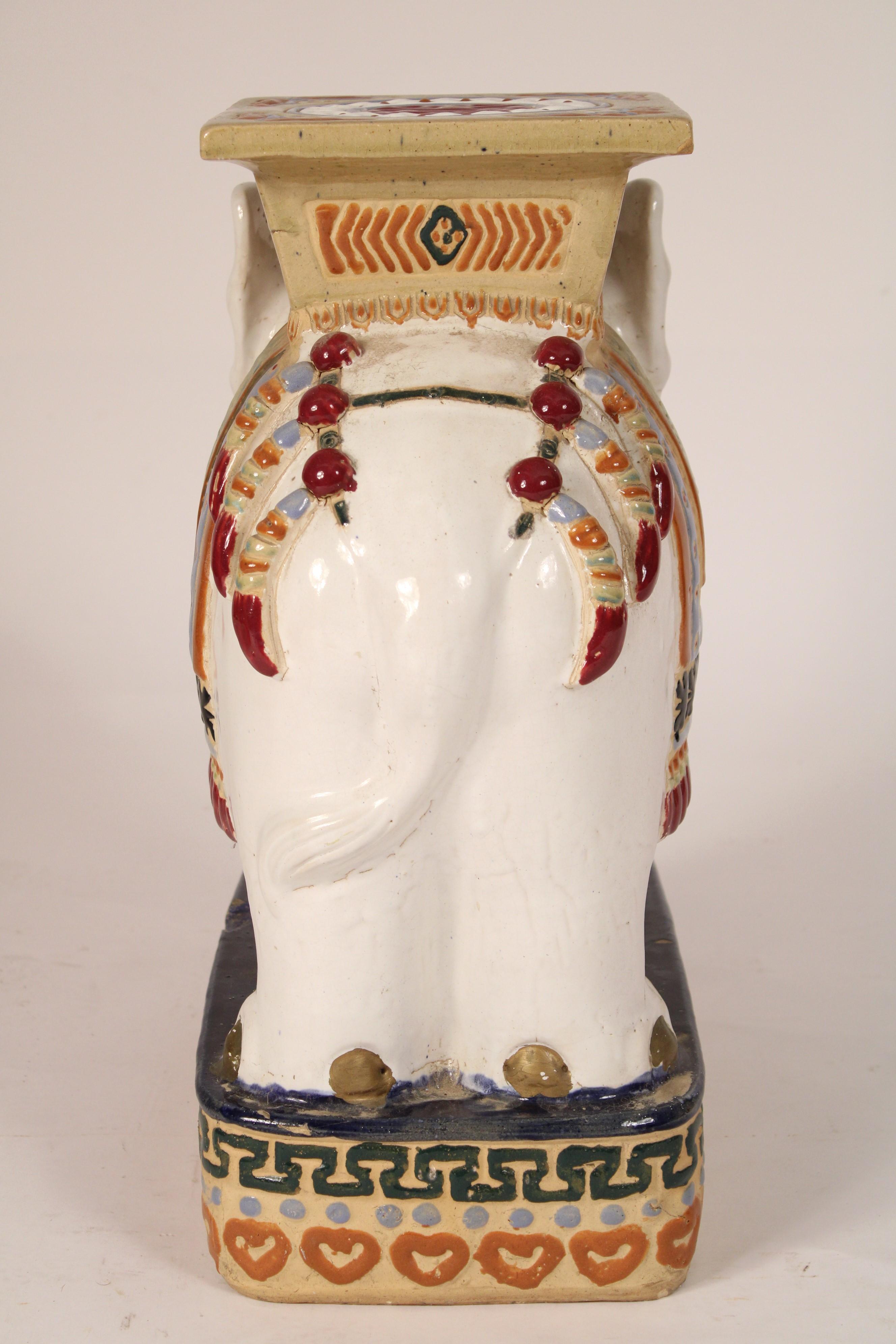 20th Century Pair of Chinese Polychrome decorated stoneware elephants Form Garden Seats