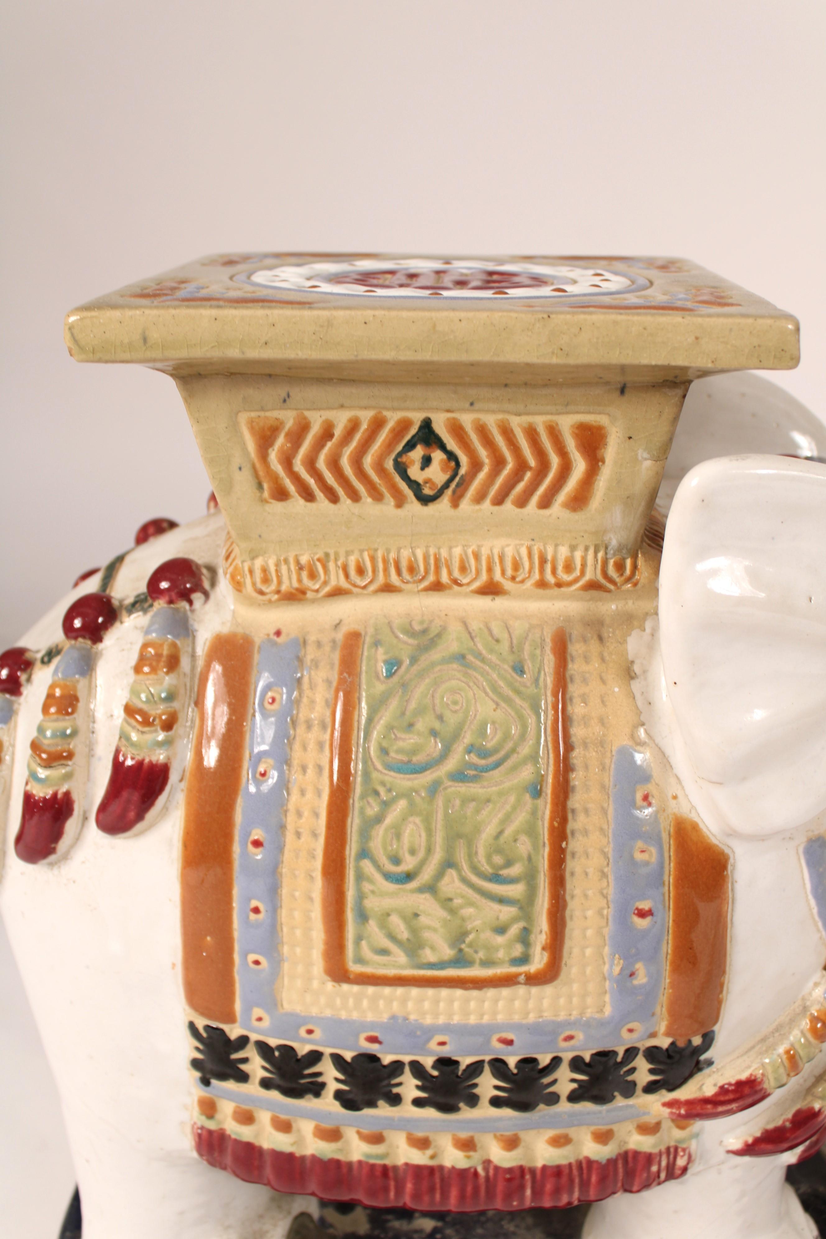 Pair of Chinese Polychrome decorated stoneware elephants Form Garden Seats 2