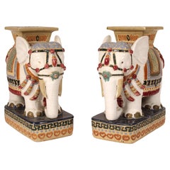 Pair of Chinese Polychrome decorated stoneware elephants Form Garden Seats